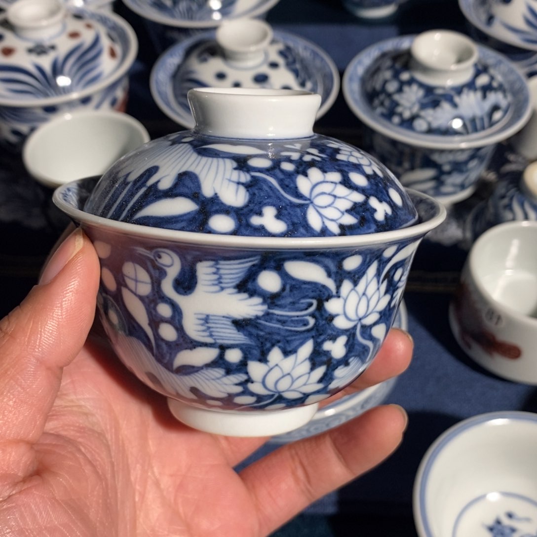 缸景德镇手工手绘茶具 一鹭盖碗