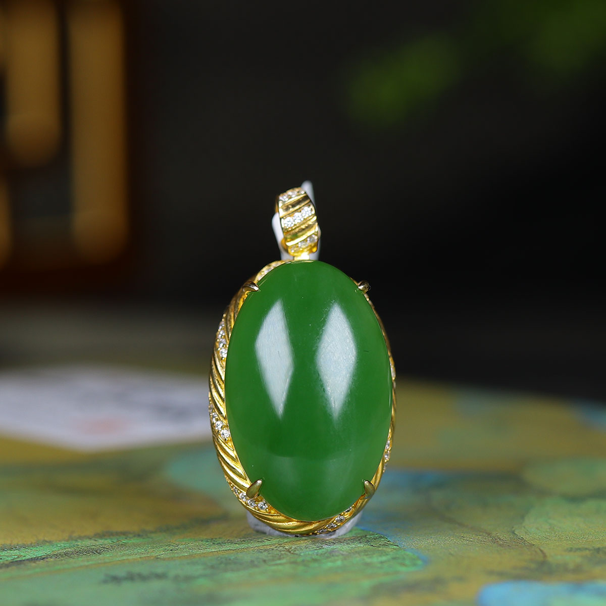 1214177和田玉碧玉蛋面吊坠