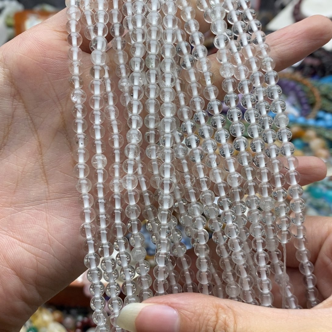 玛瑙/玉髓未镶嵌珠宝半成品一条天然白水晶圆珠4.8mm