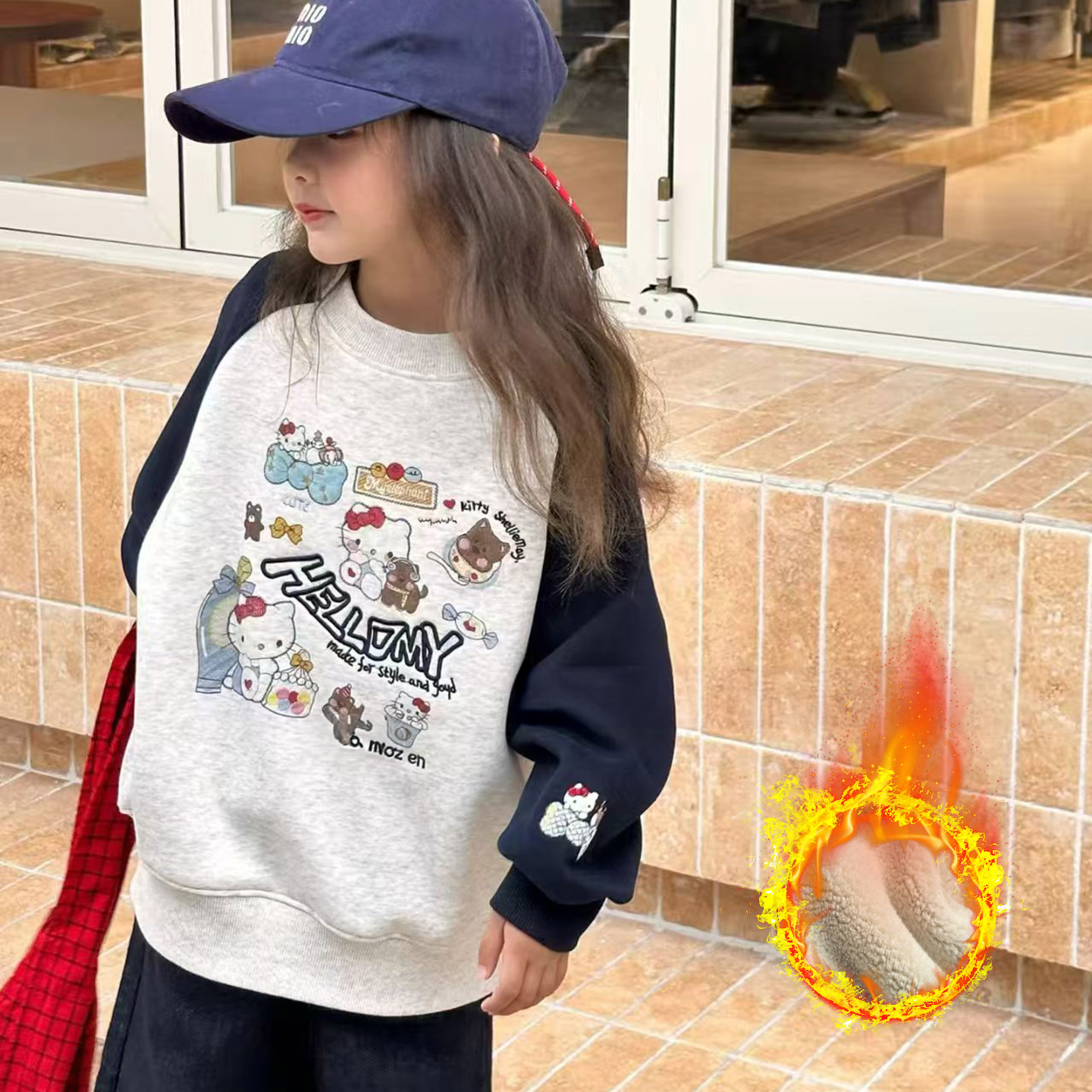 女童冬季加绒卫衣童装新款女孩洋气卡通印花儿童秋冬外套中长款潮