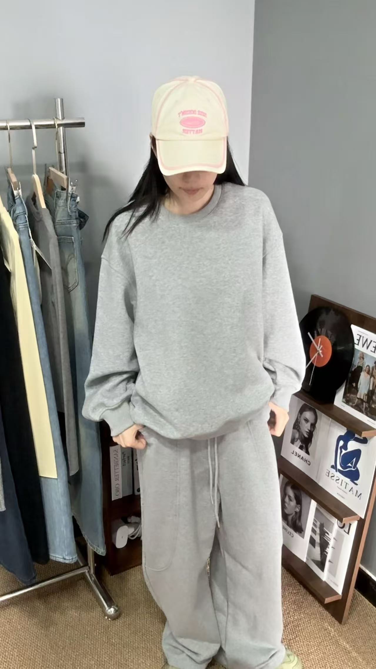 两朵云 宽松版慵懒休闲加绒版卫衣套装时尚简约