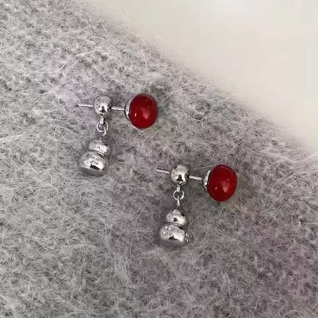 合金仿珍珠耳饰 1816合金高定安可拉红葫芦耳环一款多戴耳环