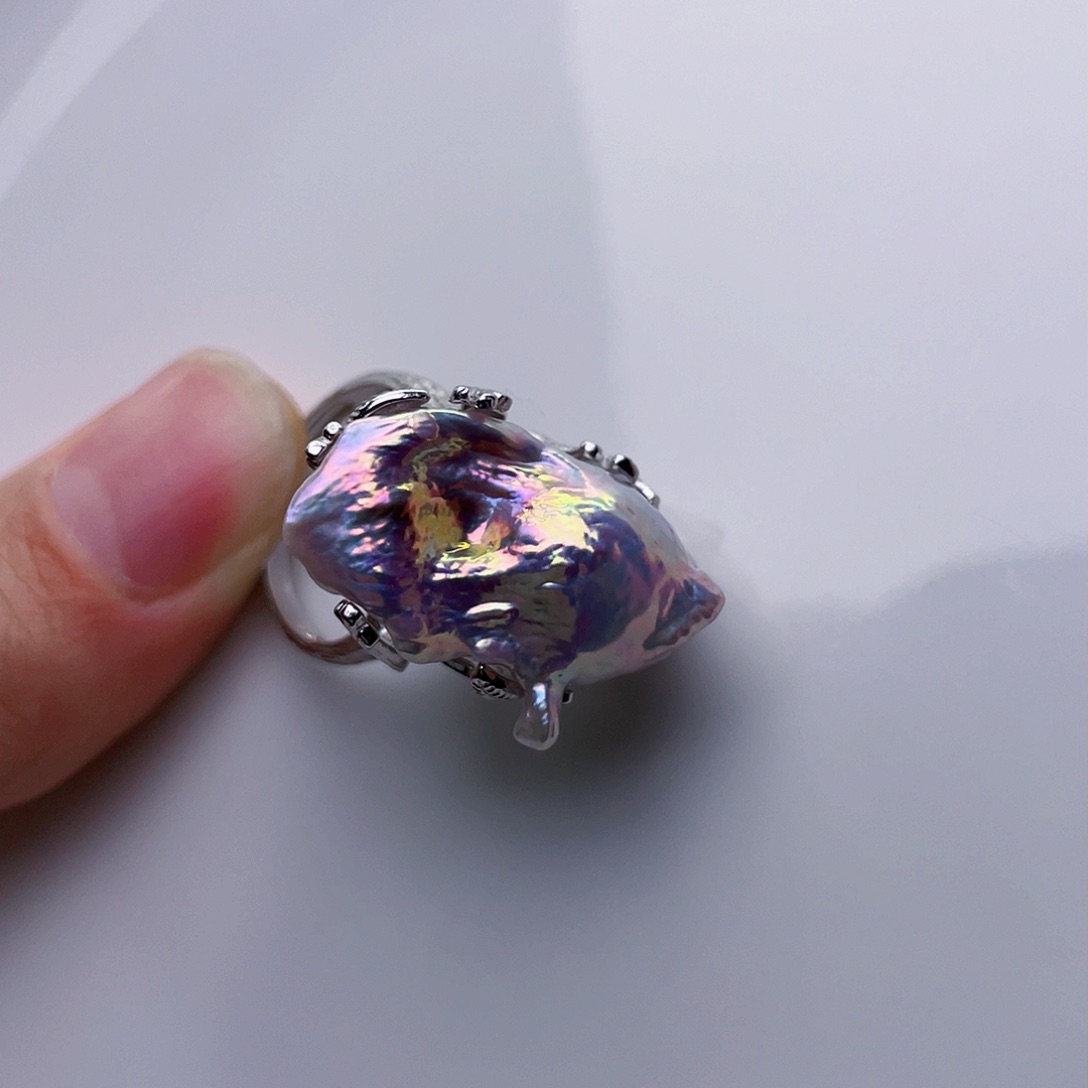 淡水珍珠戒指银S925镶嵌蒙*