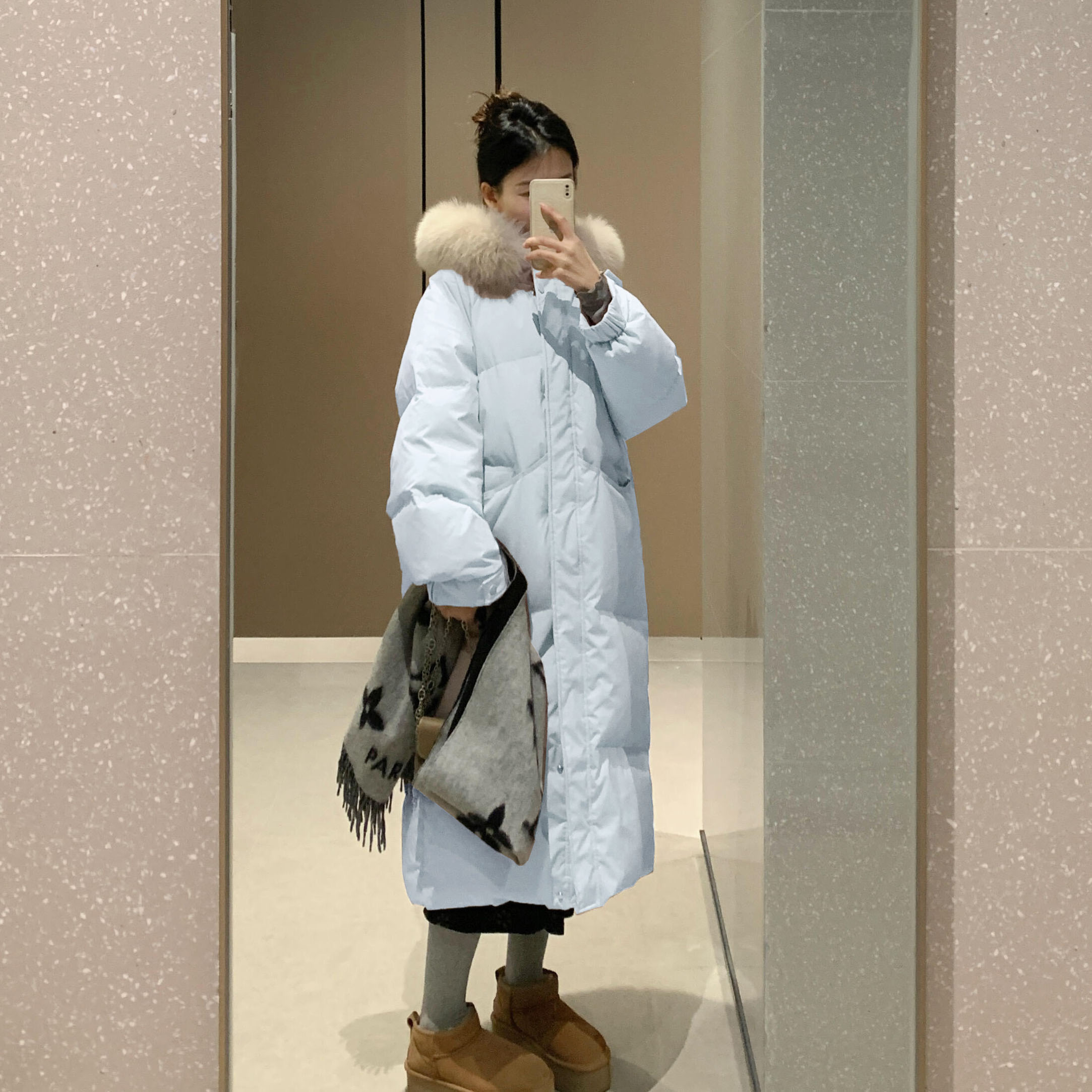 棉服女款2025新款冬季中长款过膝大毛领宽松超好看冬装厚棉衣外套