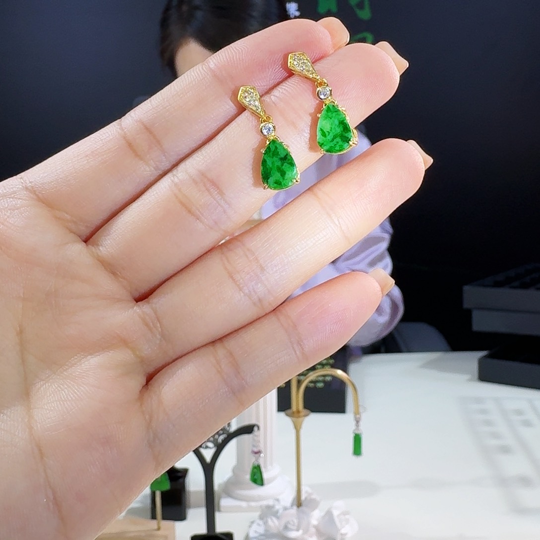 翡翠耳饰银S925镶嵌925镶嵌