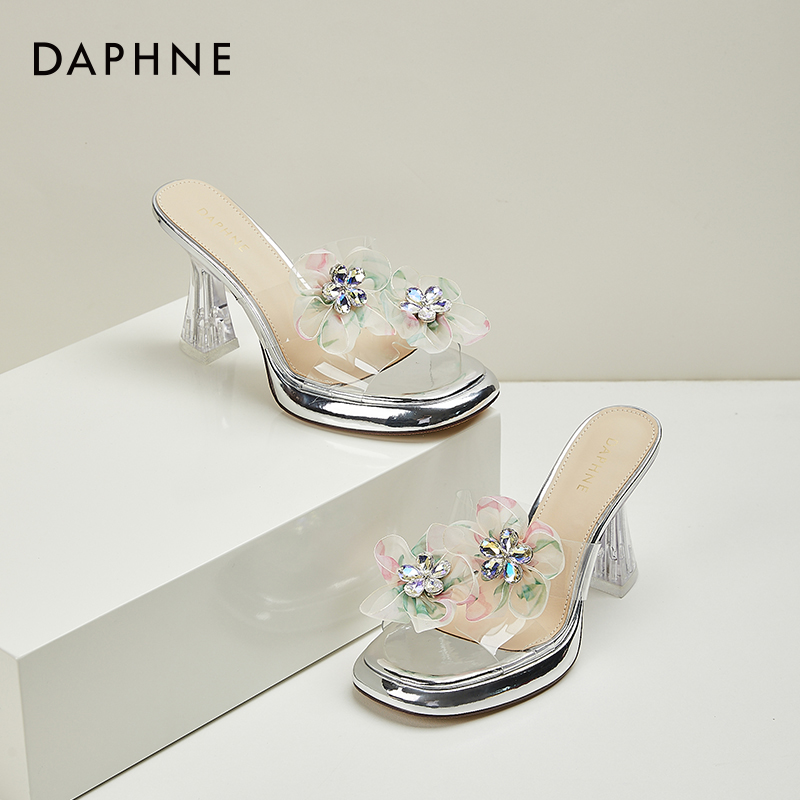 达芙妮【爽专属】9厘米高跟露趾凉鞋气质时尚百搭夏季细跟仙女风