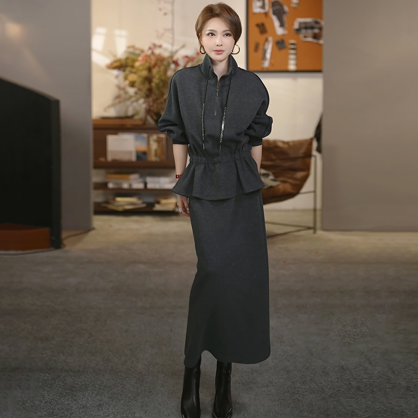 溶溶【烟序星漫】RONGRONG 羊毛醋酸莱赛尔暖绒里休闲套装2518H711