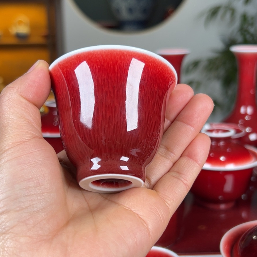 杯子至*景德镇原矿朗红釉杯