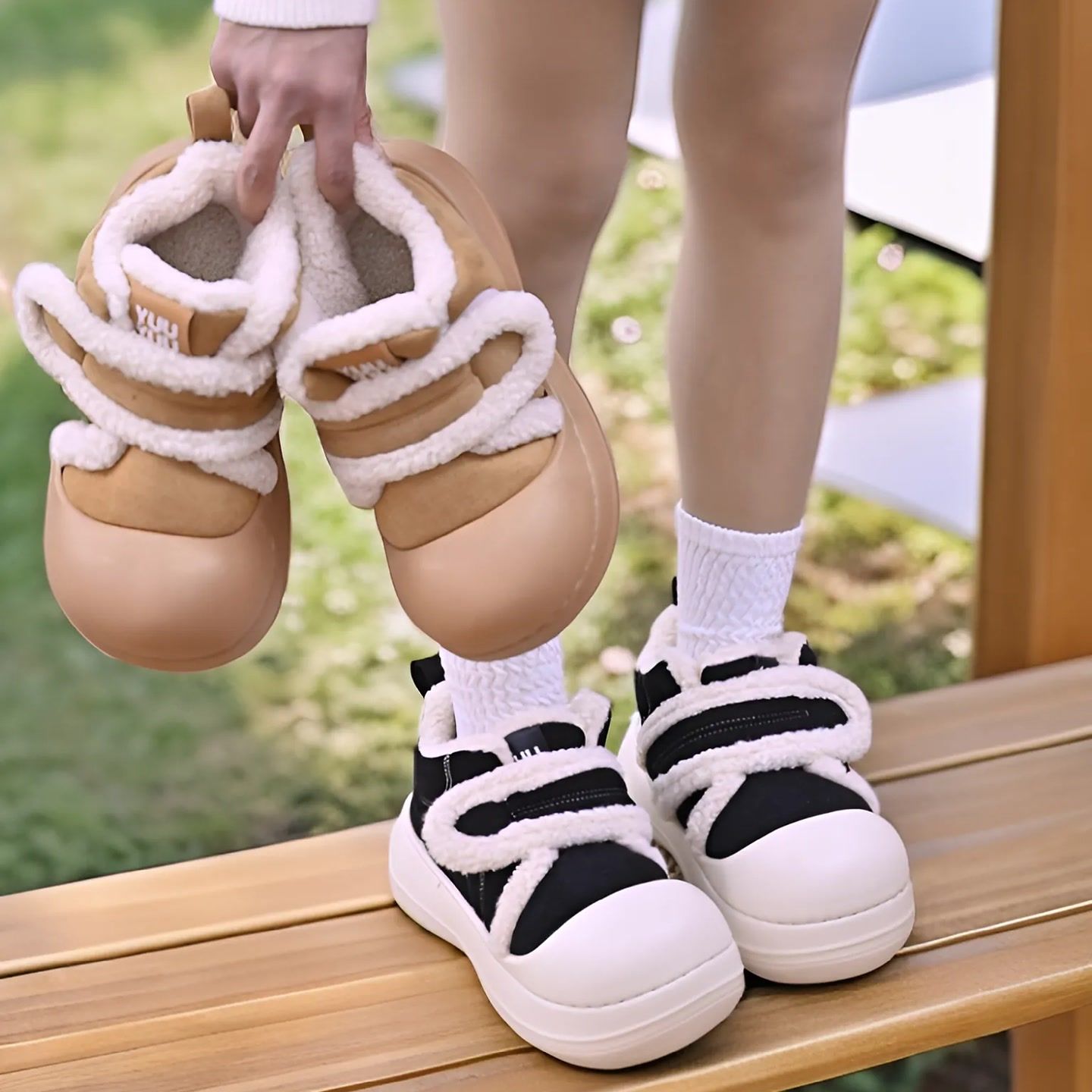 2025新款大头棉鞋女秋冬居家时尚魔术贴保暖厚底防滑外穿耐脏棉鞋