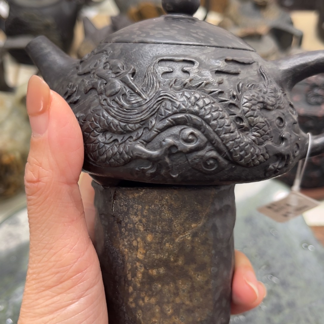 抖*天然冰碛岩石茶壶