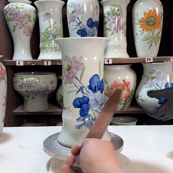 瓶高29竹子青花荷花瓷新款陶瓷