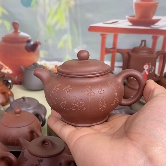 紫砂茶壶风釉羊角山紫泥200cc半手工