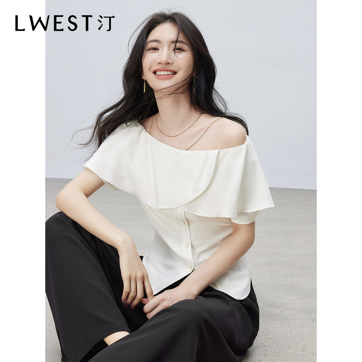 【茉茉专属】朗文斯汀法式设计感一字领荷叶领衬衫DTYC5203C07024