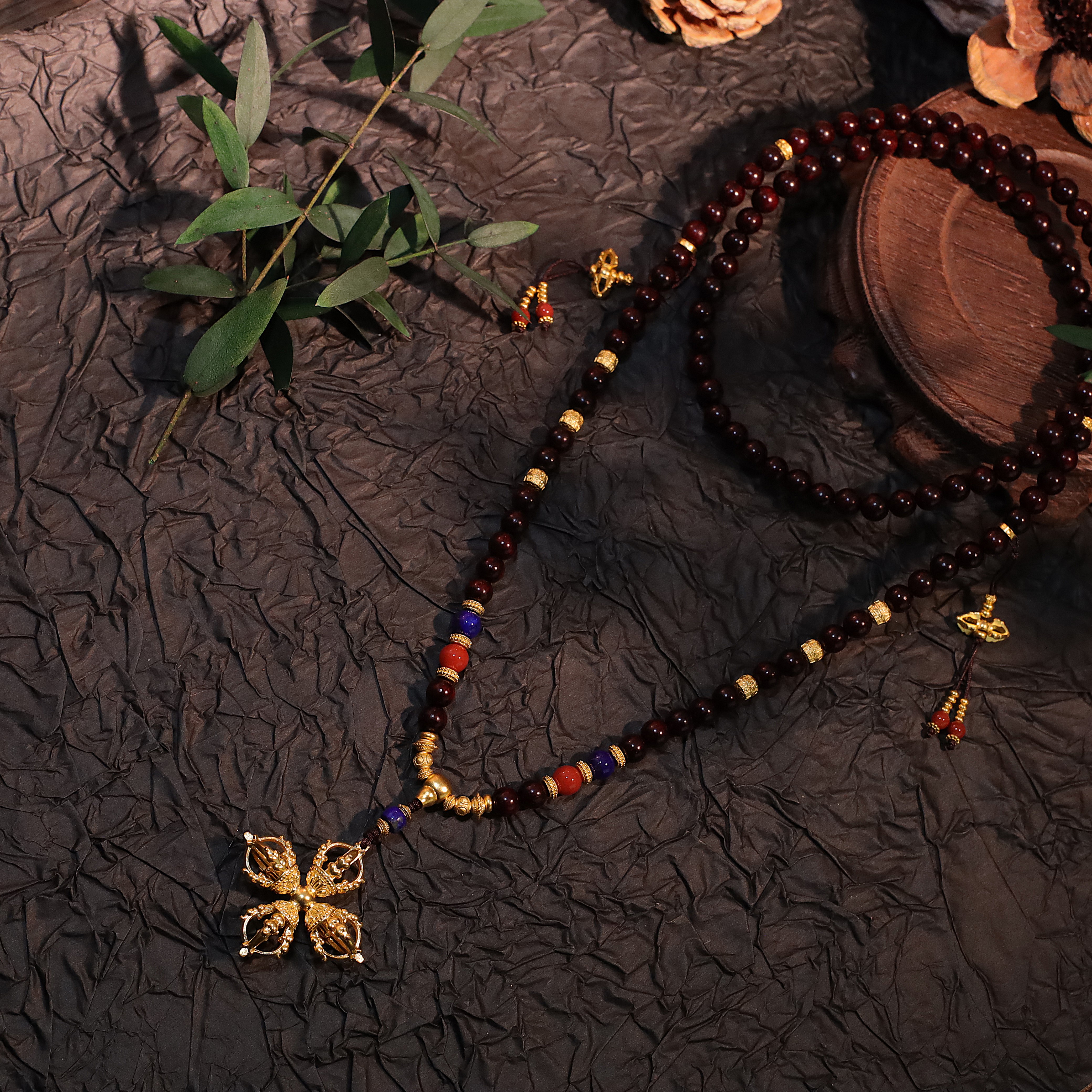 朝銮黄金古法金十字金刚杵青金石南红足金手串毛衣链72cm左右