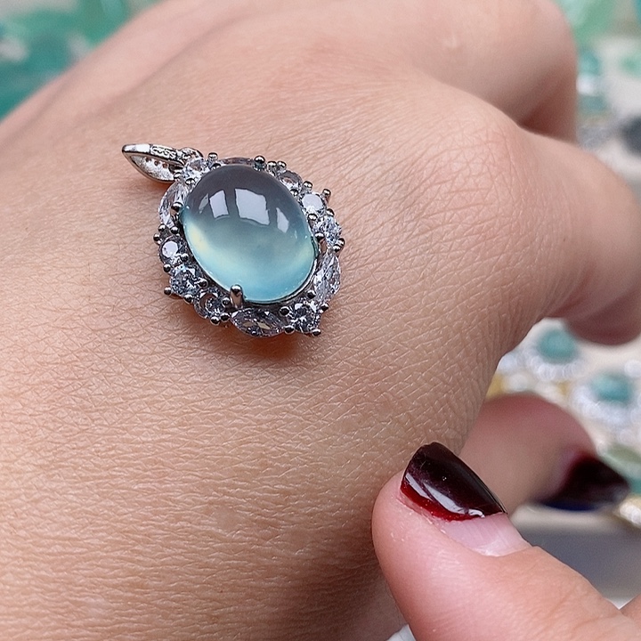 蛇纹石玉吊坠银S925镶嵌