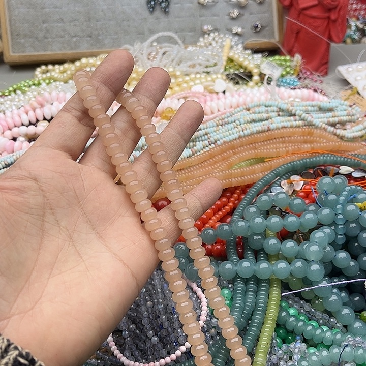 玛瑙/玉髓珠宝半成品未镶嵌一条8mm藕粉和田玉算盘珠