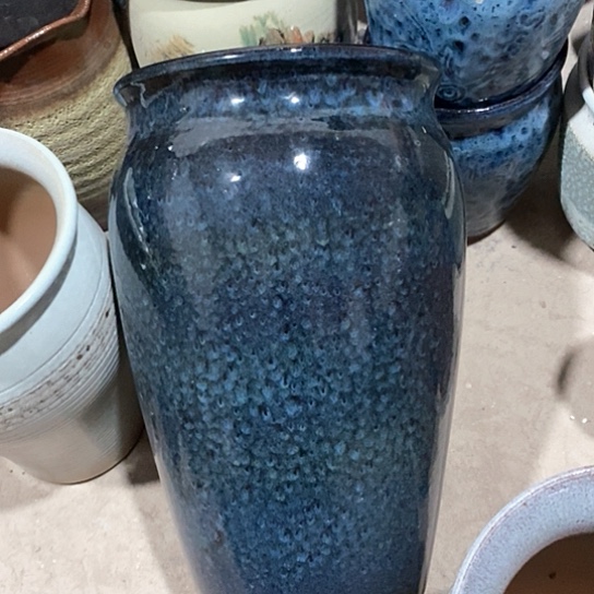 紫砂花盆口25高度41羽毛色蓝