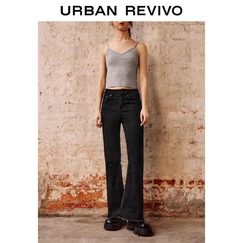 【HOT】UR2025秋季新款女装时髦修身喇叭牛仔长裤UYY850186#