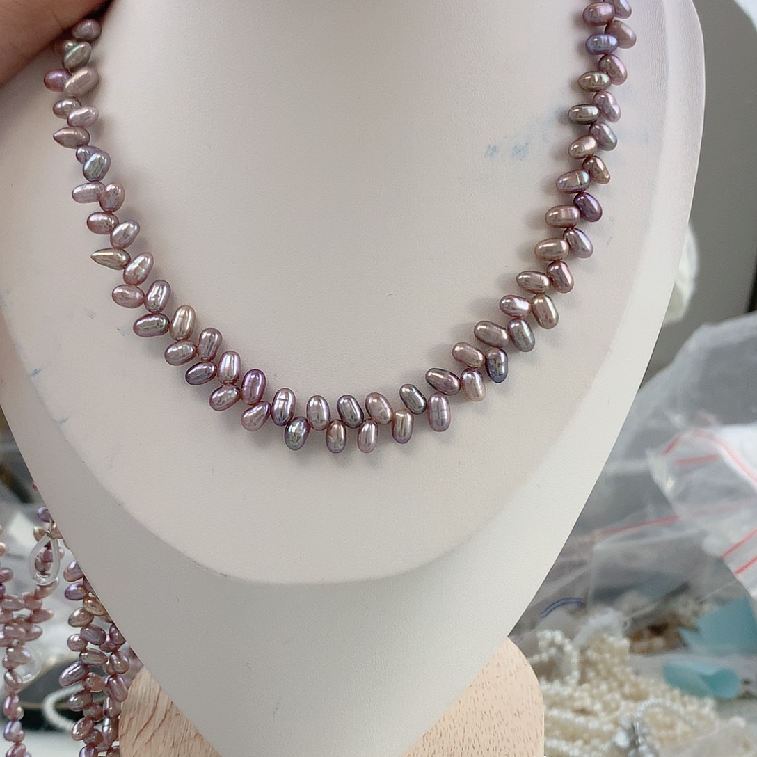 银S925镶嵌耳饰淡水珍珠紫色麦睡