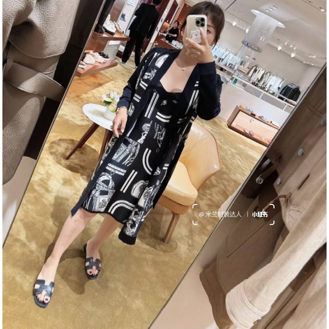 99新 Hermes/爱马仕 黑白图腾真丝开衫 34码 GM002553