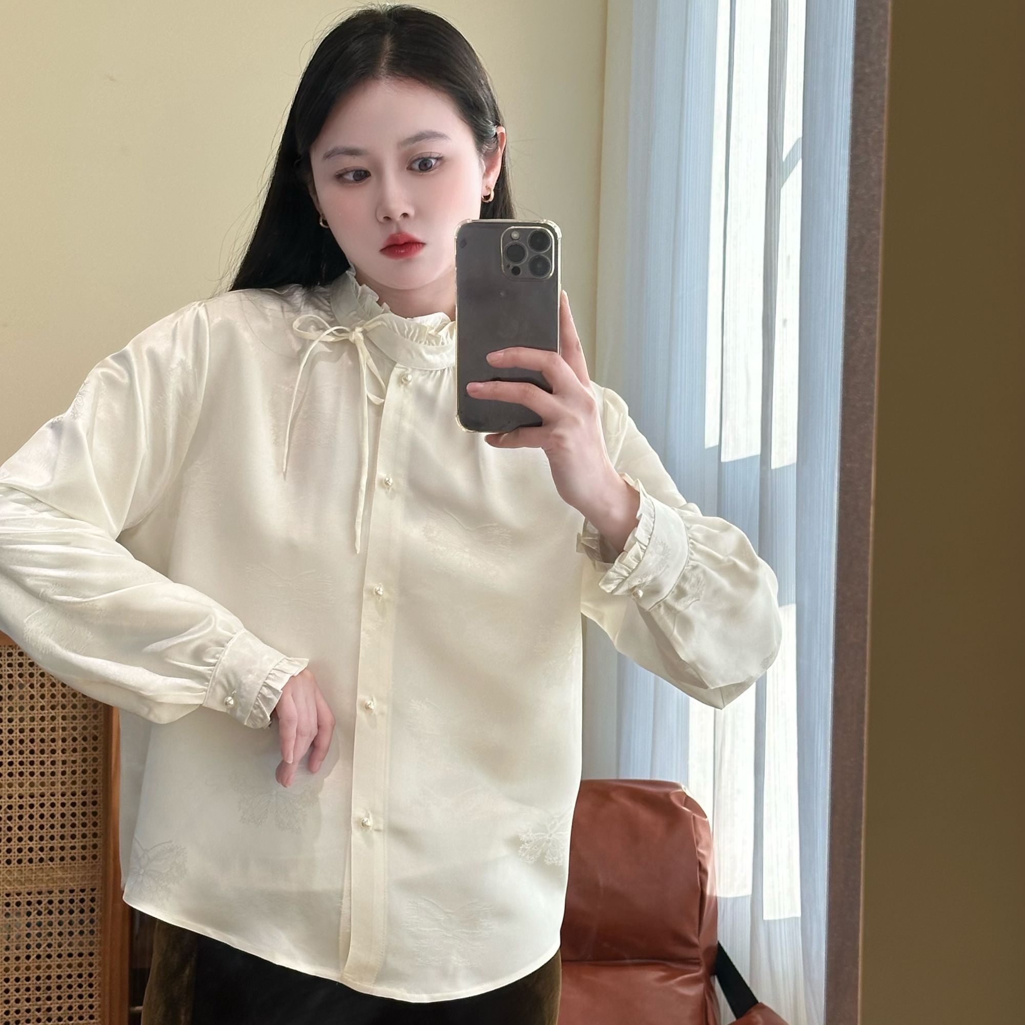 公主花瓣领40姆米重缎100桑蚕丝衬衫新中式国风穿搭提花缎春款