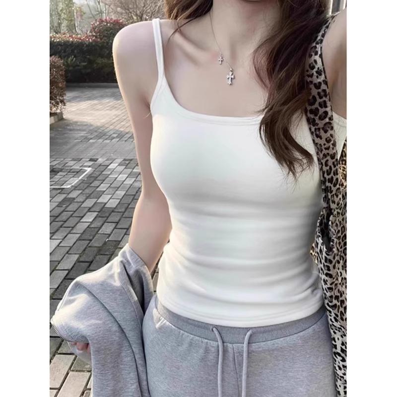 白色背心带胸垫聚拢美背吊带文胸一体女装夏季辣妹装修身显瘦上衣