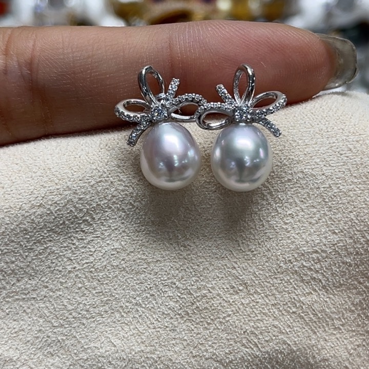 银S925镶嵌耳饰海水珍珠8-9mm42号
