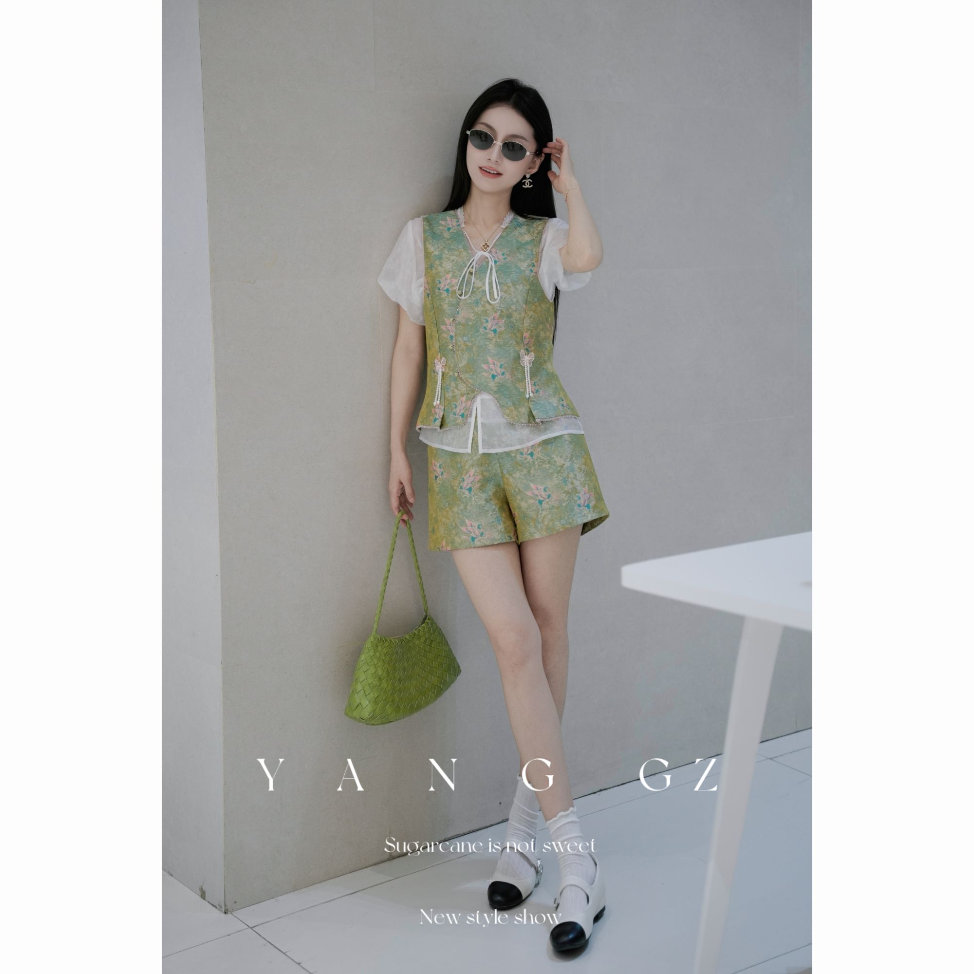 YANG GZ【绿野仙踪】新中式飞马纹V领马甲短裤套装女GZ5161GL656524