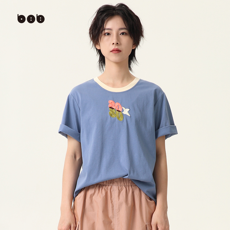 【商场同款】白目自创意数字短袖t恤 女2024春装新品百搭宽松上衣