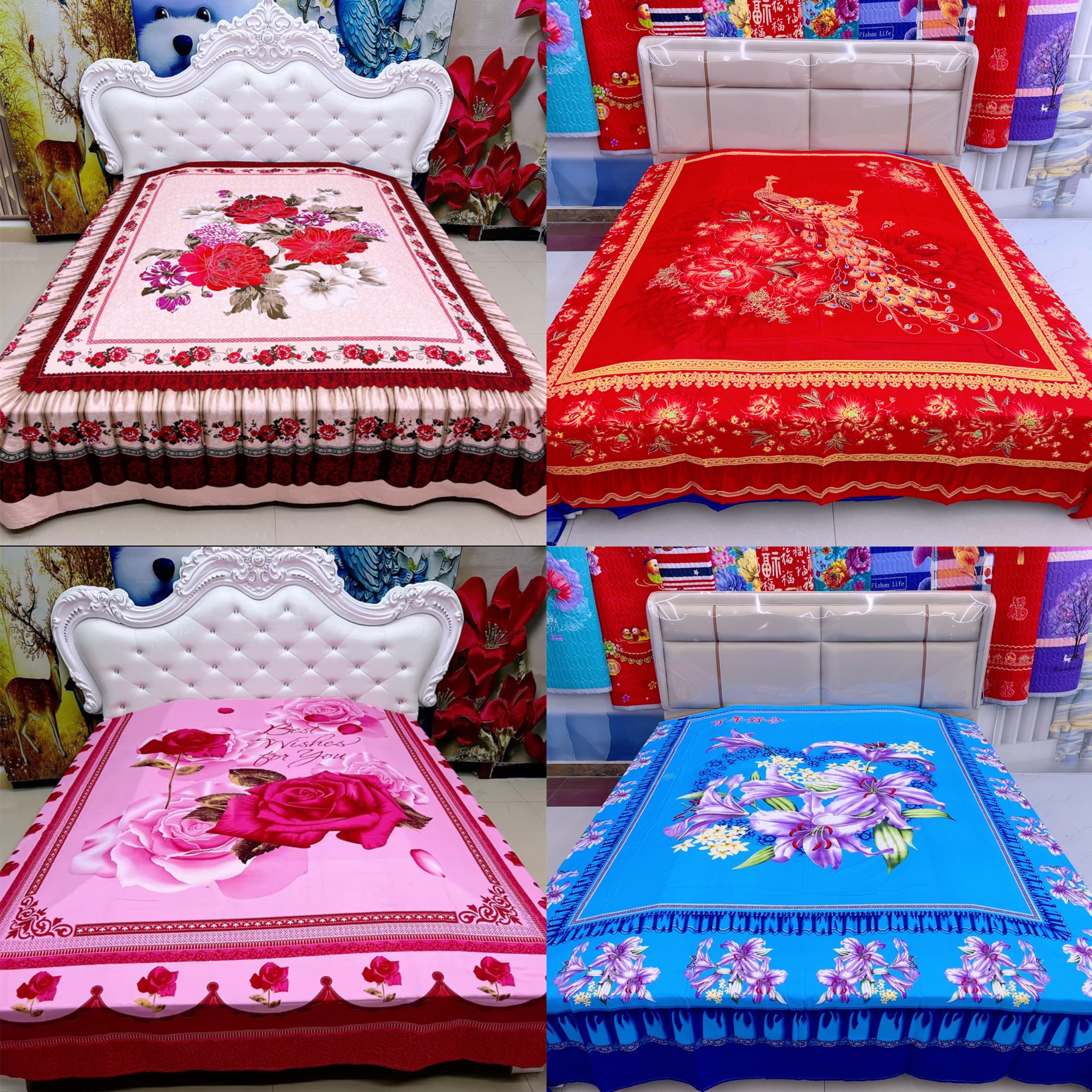 国潮风印花定位大床单（多色可选）加厚加大2.3米×2.3米