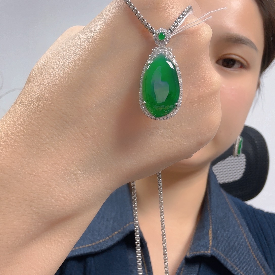 翡翠银S925镶嵌吊坠(不含链)