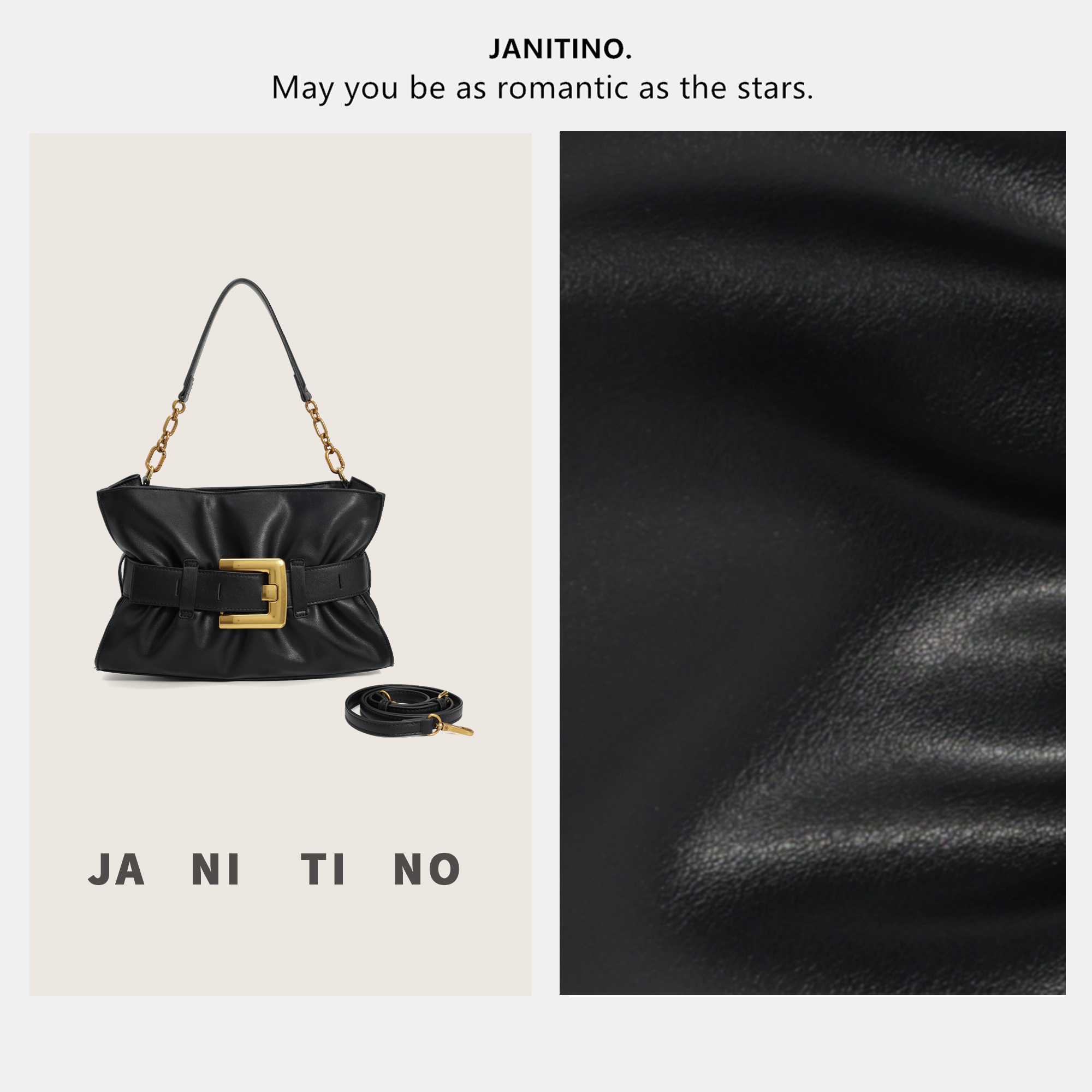 JANITINO/佳妮蒂诺当季新款时尚简约女士高级感单肩手提包4856黑