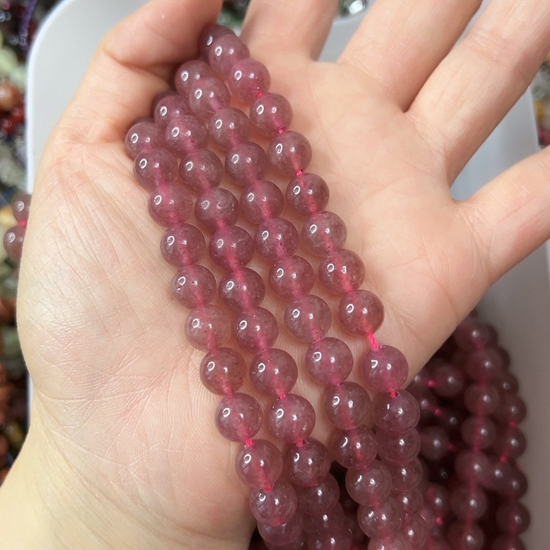 玛瑙/玉髓未镶嵌珠宝半成品，卡8草莓晶一条