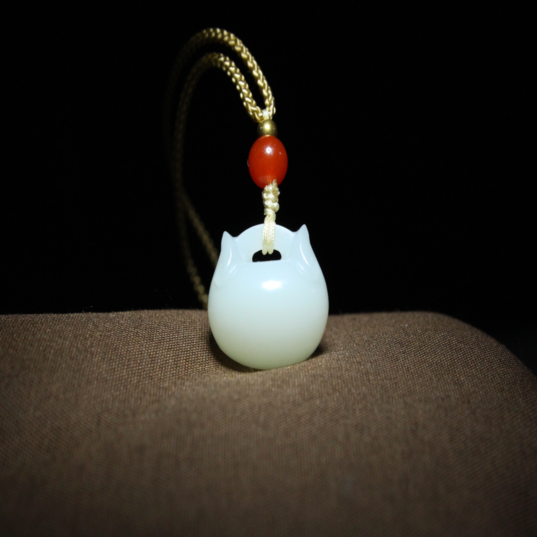 天然羊脂白玉如意宝宝锁 锁骨项链挂件 尺寸16/14/14mm，重4.75g