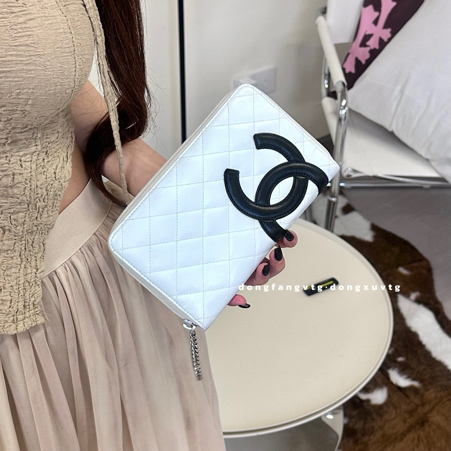 95新 Chanel/香奈儿 chanel 白色康鹏大号手拿包