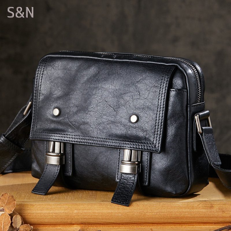 手工植鞣牛皮男士单肩包真皮复古休闲邮差包头层牛皮手机包斜挎包