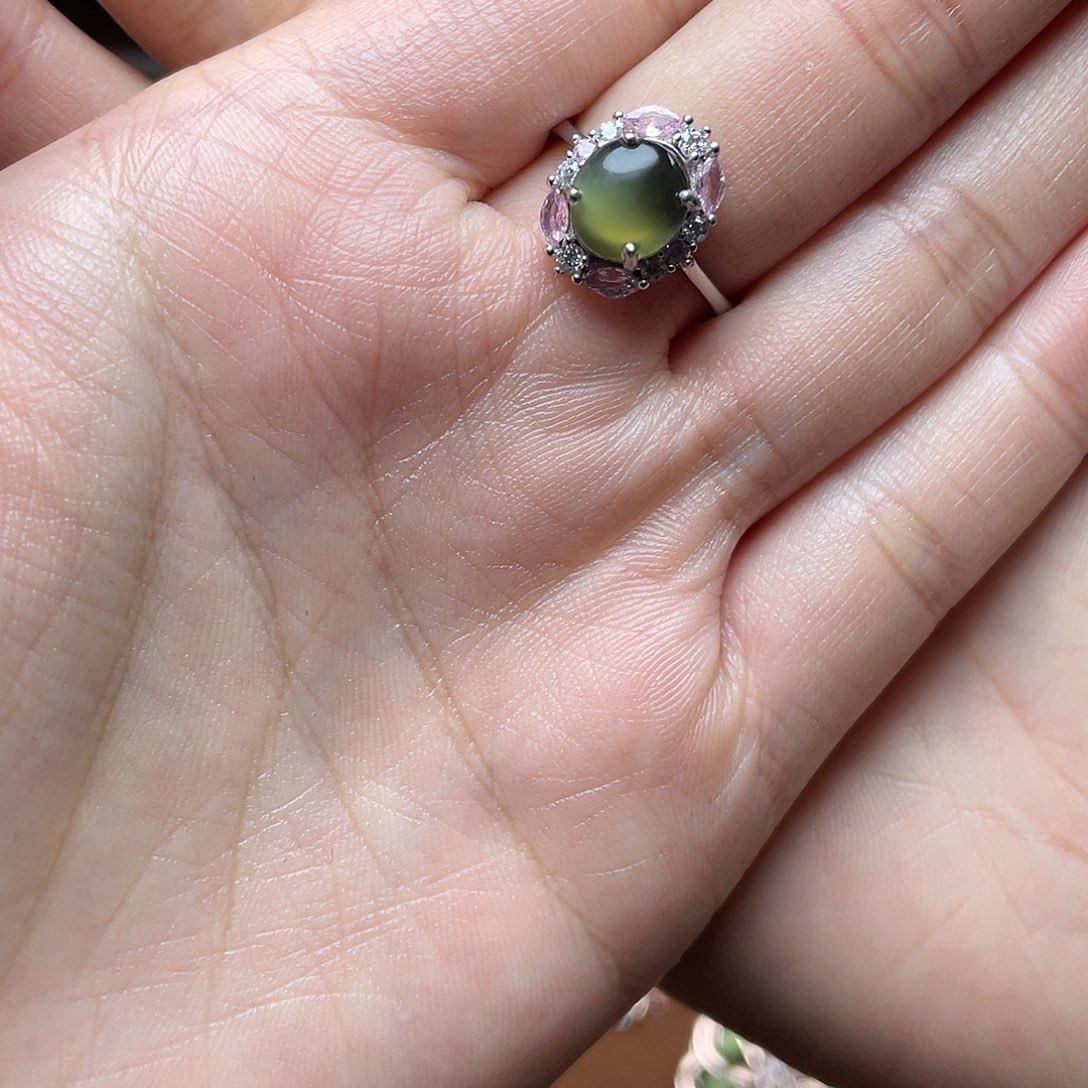 和田玉（碧玉）银S925镶嵌吊坠(赠链)戒指