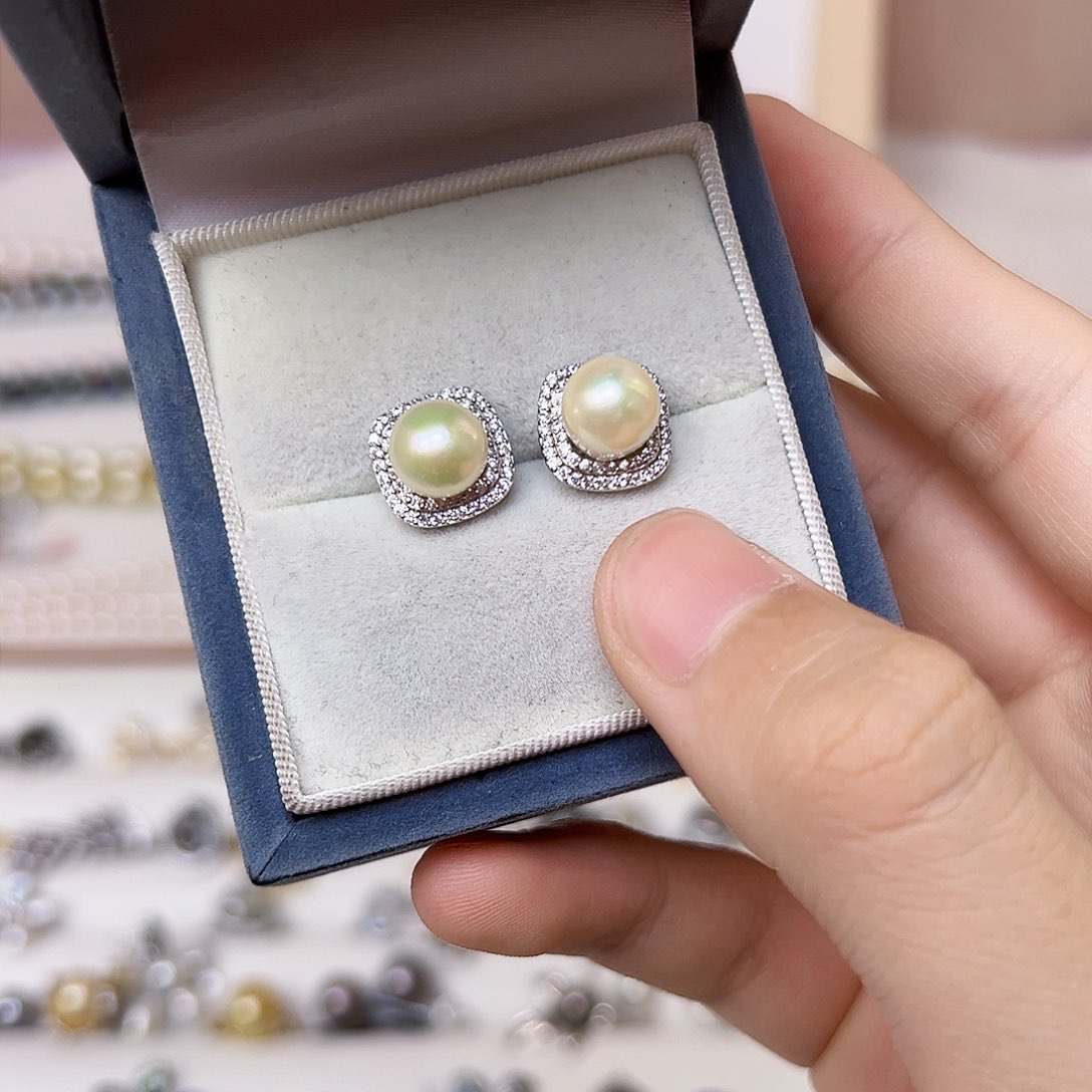 海水珍珠耳饰银S925镶嵌