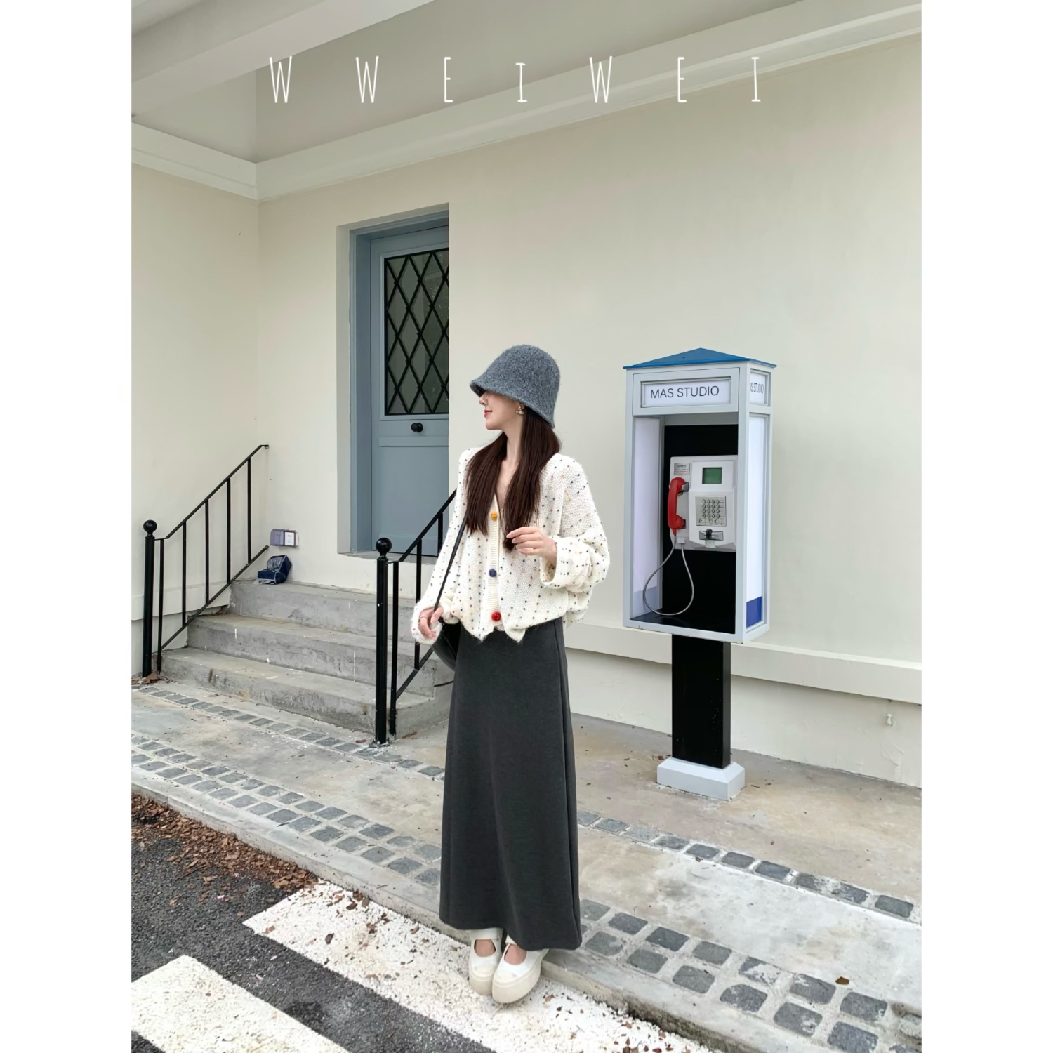 王玮玮【留学笔记】秋季新款灰色百搭休闲高腰气质显瘦中长款半身裙