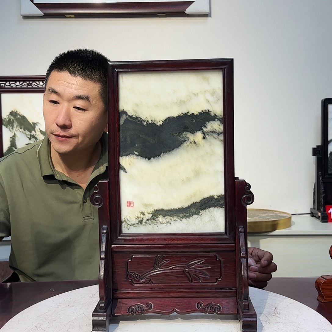 百***馆木天然大理石画屏风