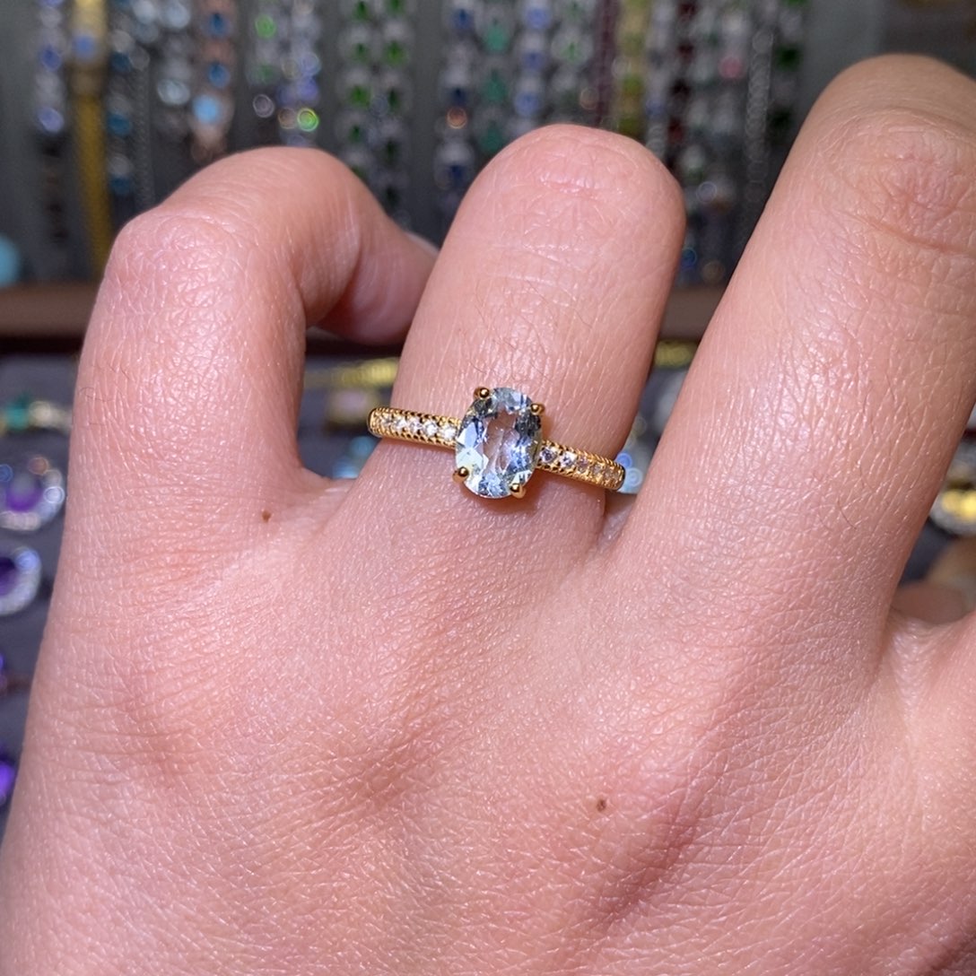 海蓝宝石戒指银S925镶嵌