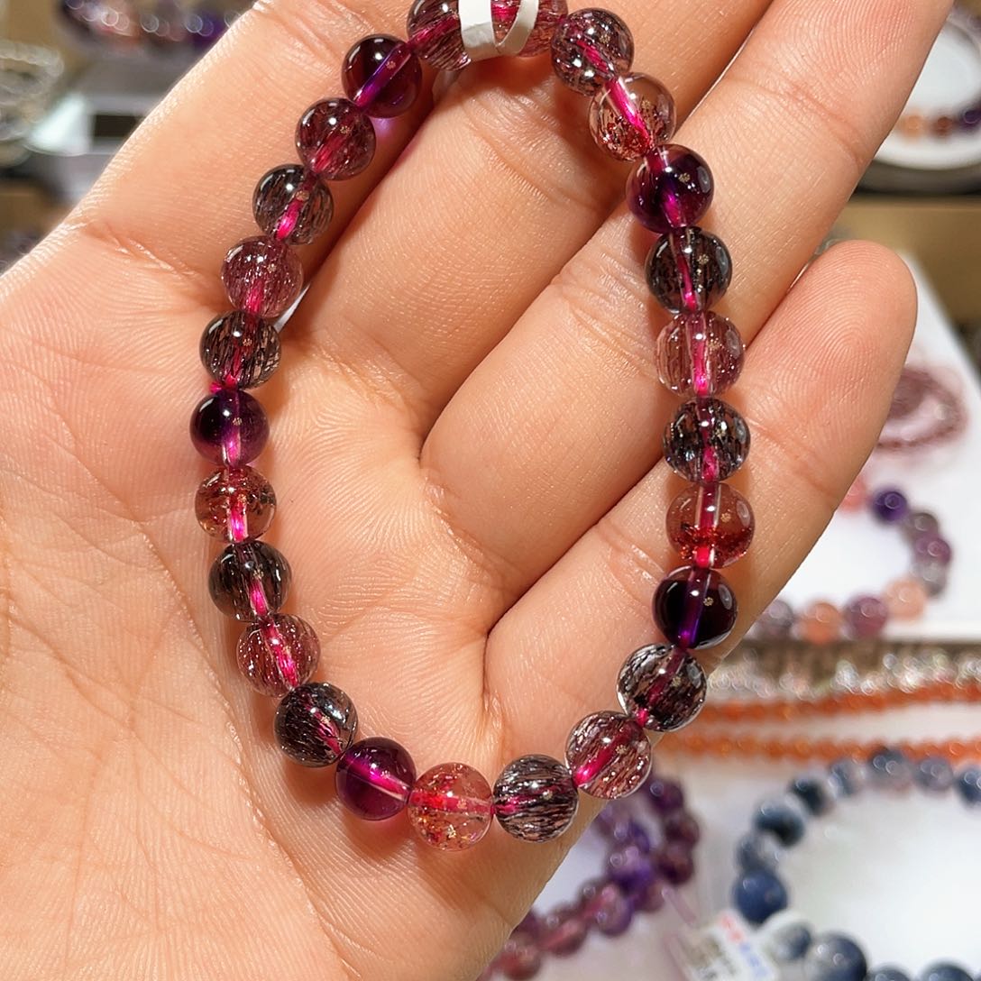 水晶手链未镶嵌7m黑加仑超七