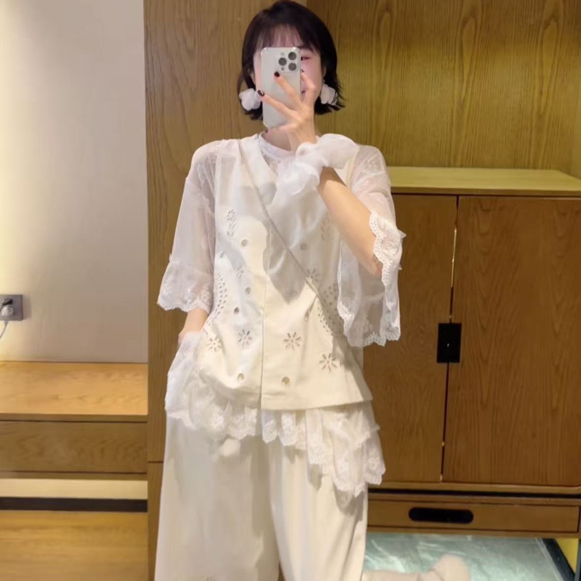 2025-9099衬衫坎袖韩版女装衬衫圆领衬衫重工时尚外搭薄款夏季