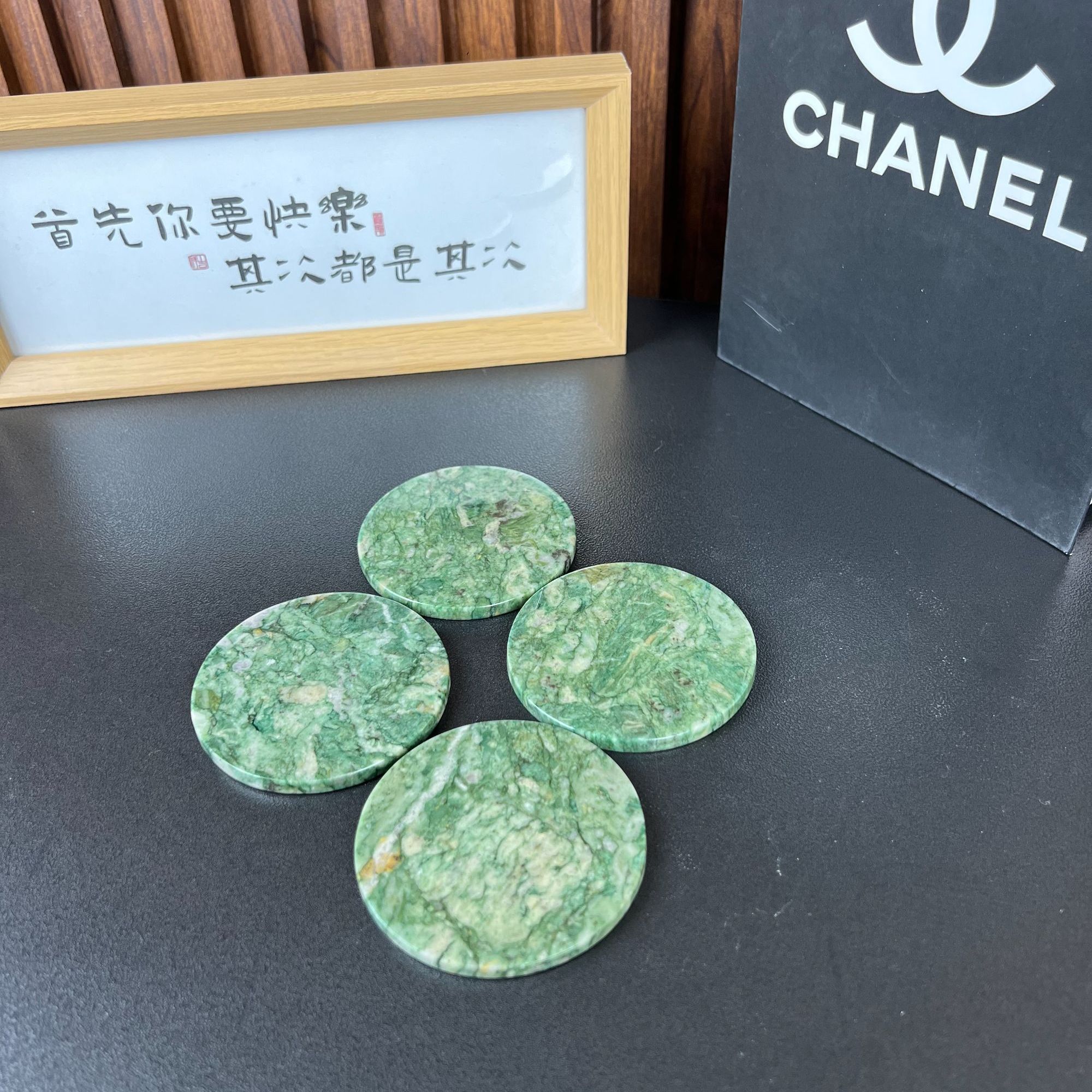 天然大理石奢石芬兰绿杯垫四个---直径8公分