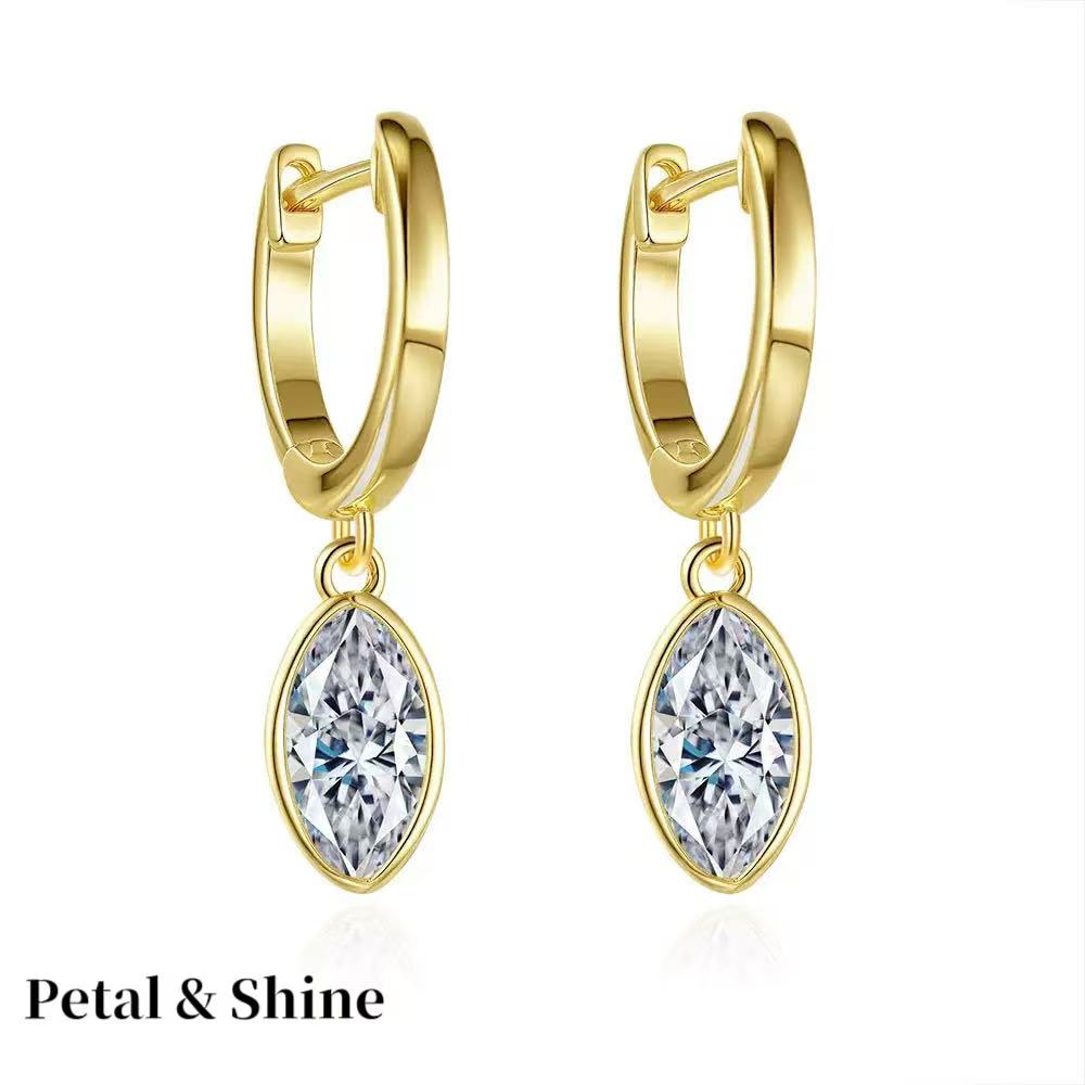 925银莫桑石耳饰 女款马眼形轻奢耳钉简约莫桑石耳饰新款耳环