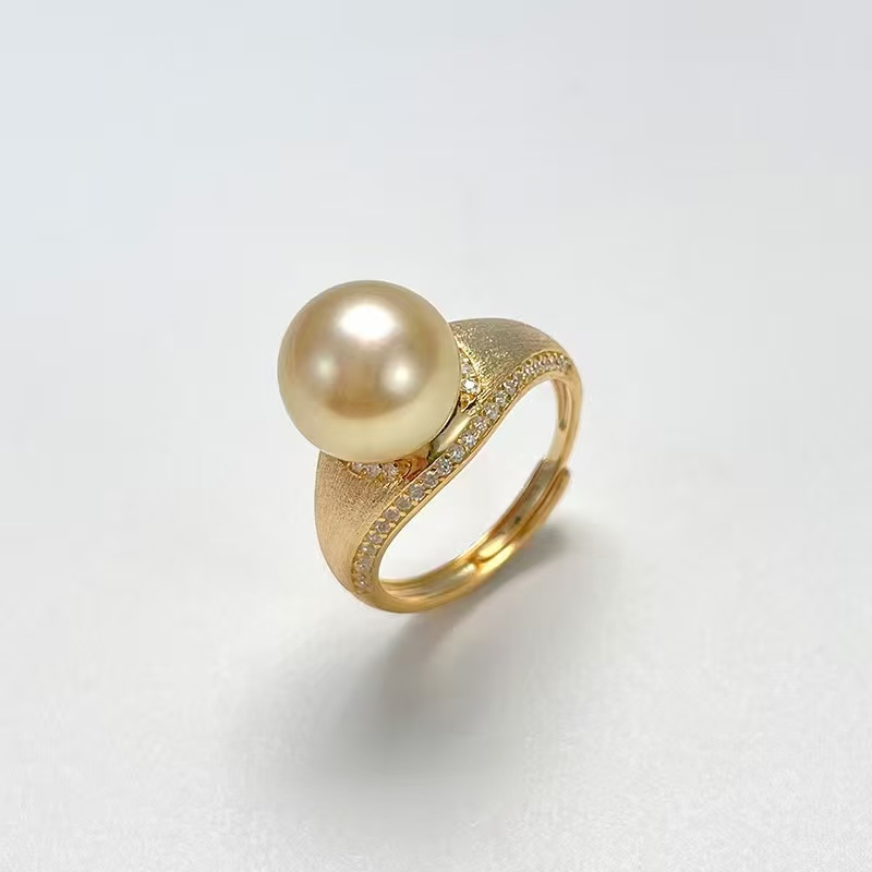 【珠珠专属】S925银海水珍珠南洋金珠10-11mm金色戒指