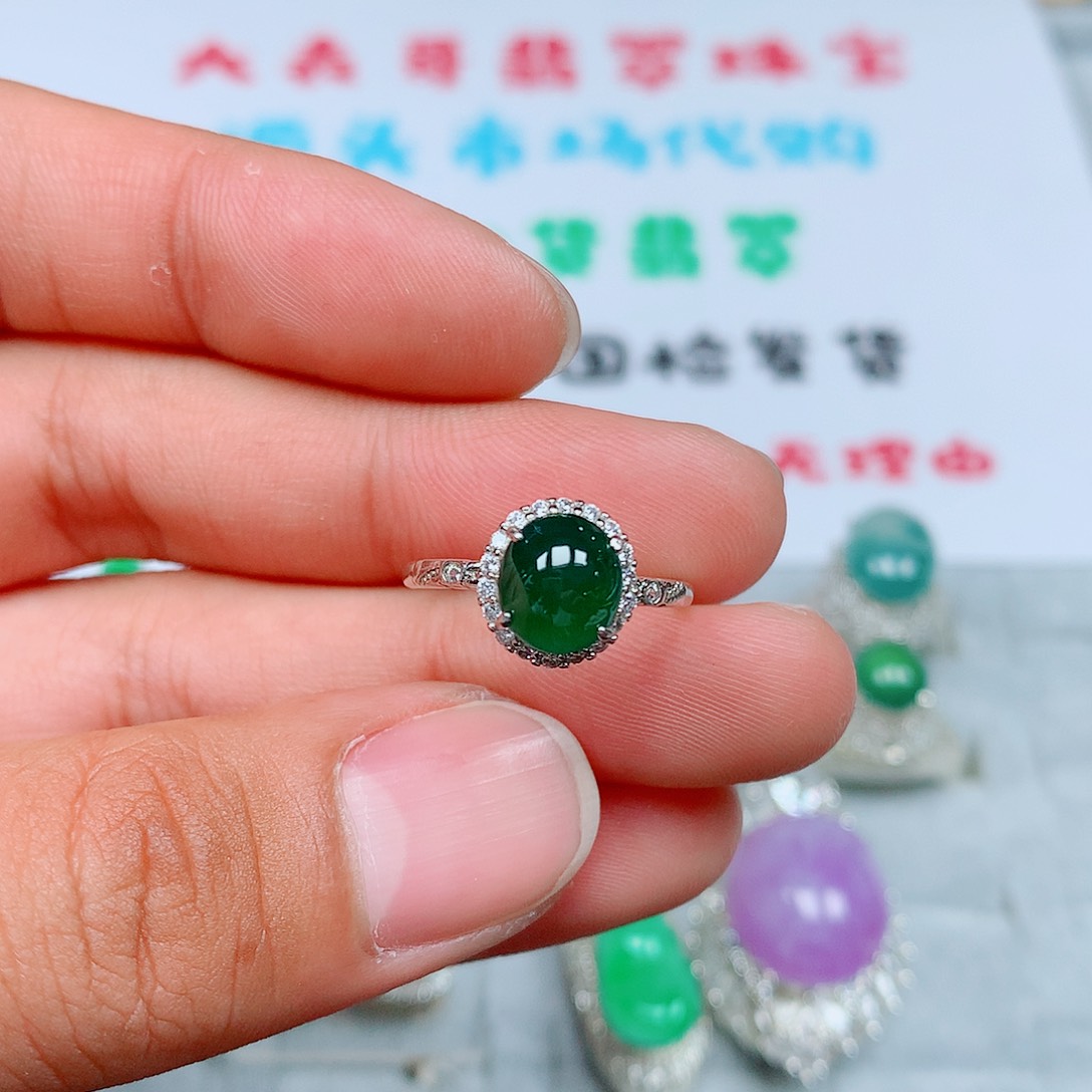 翡翠银S925镶嵌戒指15号