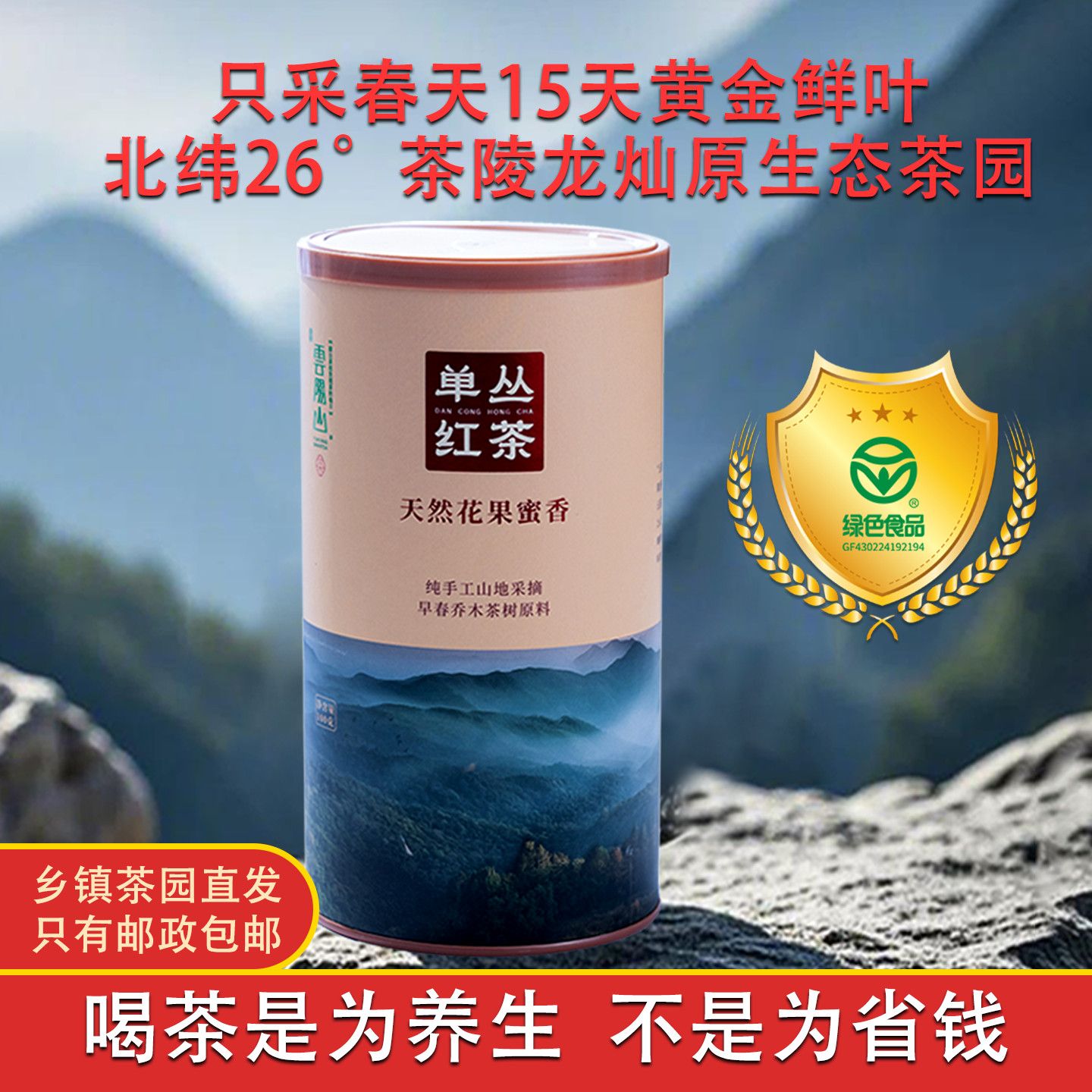 炎帝云阳山2025年单丛红茶天然花果蜜香高山云雾茶散装罐装100g