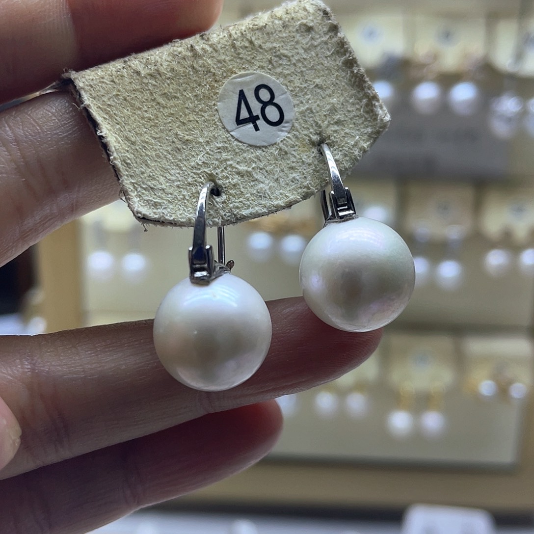 耳饰银S925镶嵌淡水珍珠