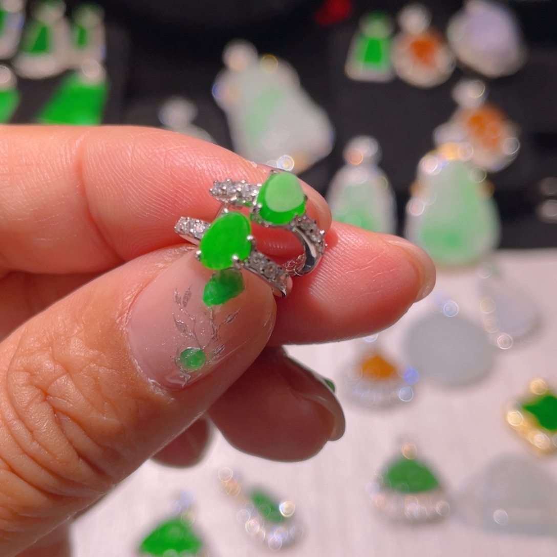 翡翠耳饰银S925镶嵌精品